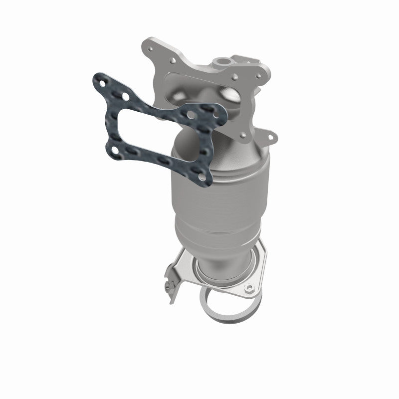 MagnaFlow 52020 oem grade manifold converter, opposite front three-quarter view of the turntable spin