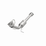 MagnaFlow 5551738 carb direct-fit catalytic converter, opposite front three-quarter view of the turntable spin