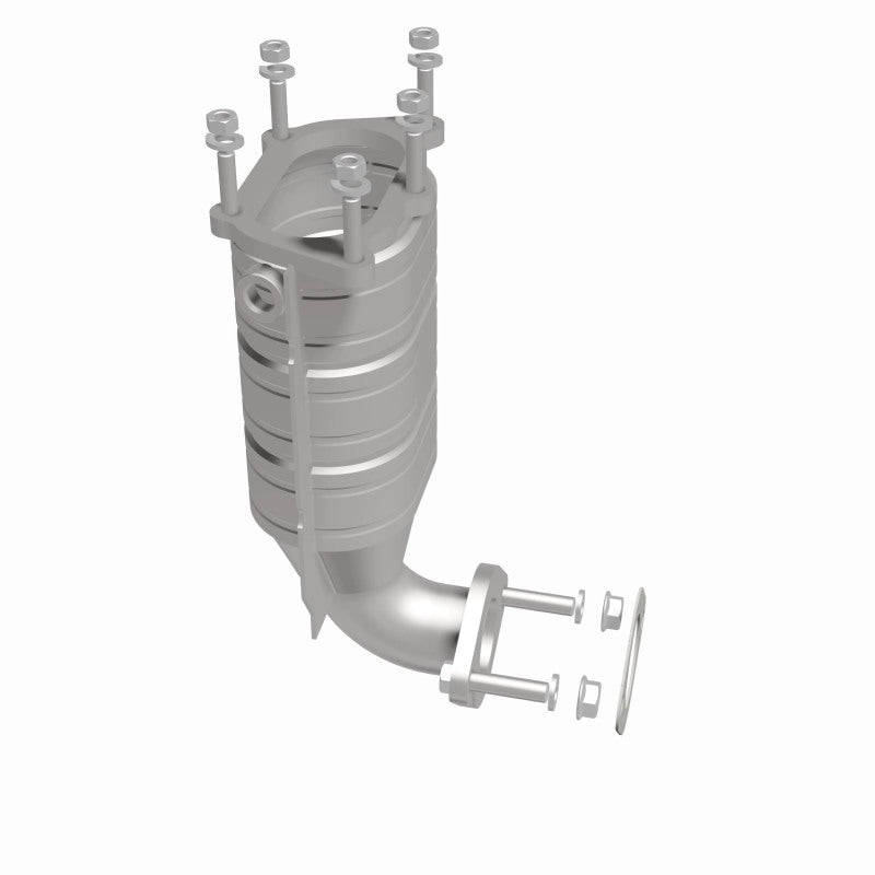 MagnaFlow 452842 carb direct-fit catalytic converter, side view of the turntable spin