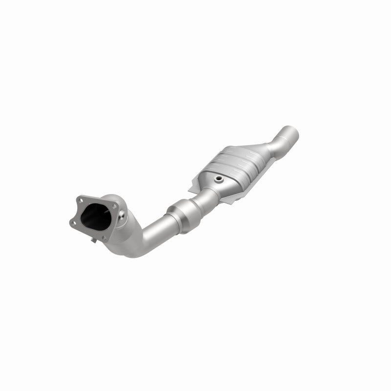 MagnaFlow 24501 hm grade direct-fit catalytic converter, opposite front three-quarter view of the turntable spin