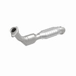 MagnaFlow 23028 hm grade direct-fit catalytic converter, front three-quarter view of the turntable spin