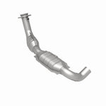 MagnaFlow 93628 hm grade direct-fit catalytic converter, rear three-quarter view of the turntable spin