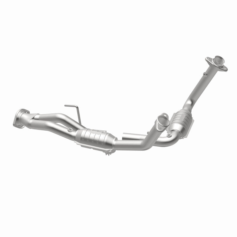 MagnaFlow 49444 oem grade direct-fit catalytic converter, opposite rear three-quarter view of the turntable spin