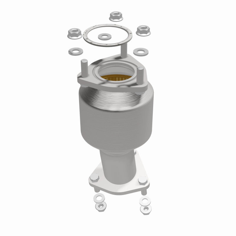 MagnaFlow 52006 oem grade direct-fit catalytic converter, opposite front three-quarter view of the turntable spin
