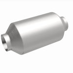 MagnaFlow 51809 universal catalytic converter, front three-quarter view of the turntable spin