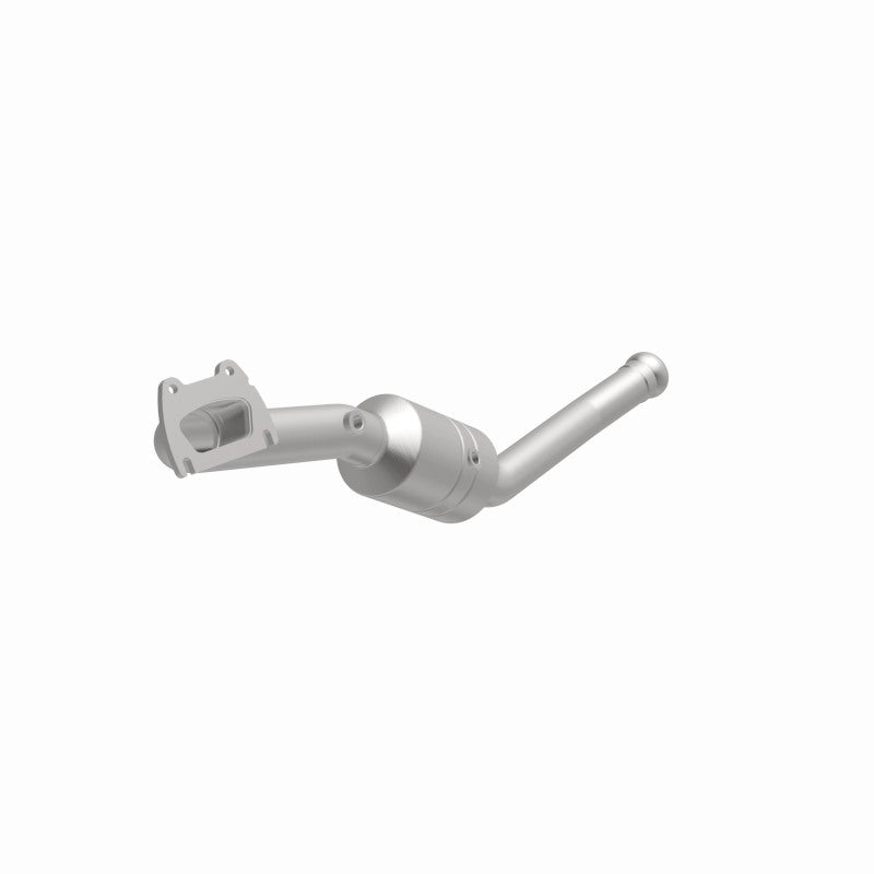 MagnaFlow 5551737 carb direct-fit catalytic converter, opposite front three-quarter view of the turntable spin