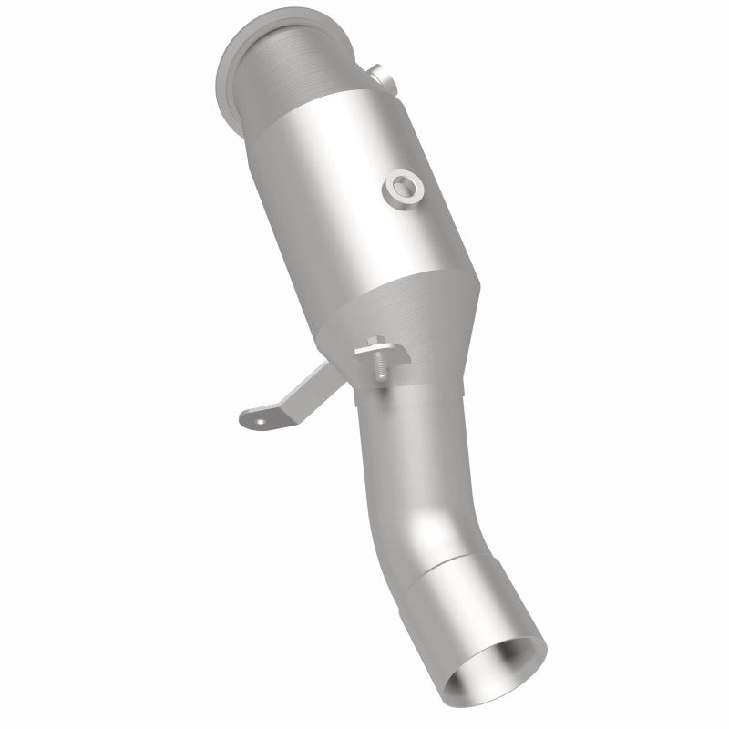 MagnaFlow 52258 oem grade direct-fit catalytic converter, rear three-quarter view of the turntable spin