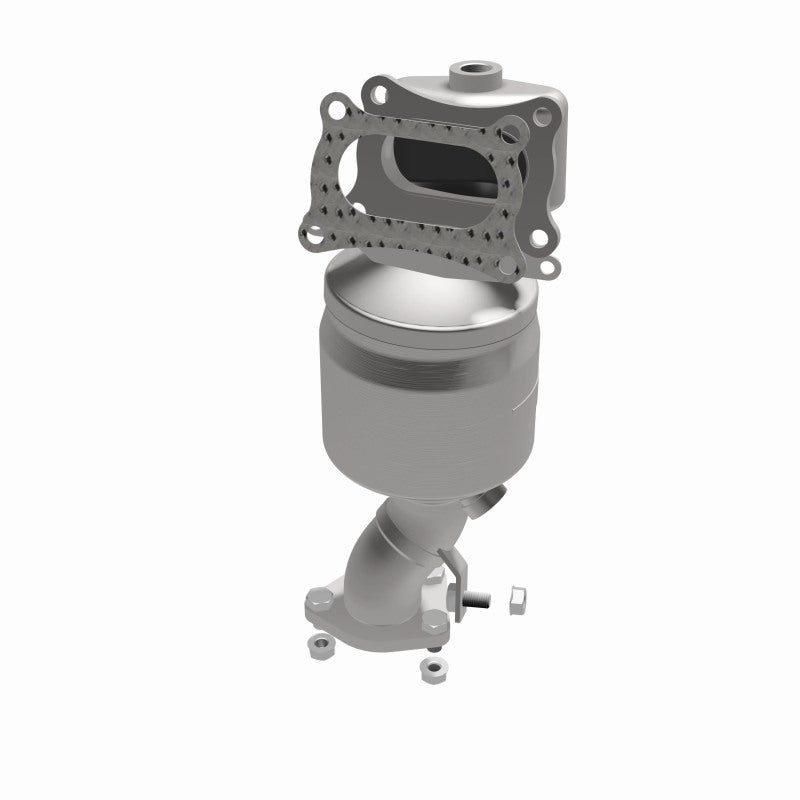 MagnaFlow 51995 oem grade manifold converter, opposite front three-quarter view of the turntable spin