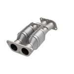 MagnaFlow 23310 hm grade direct-fit catalytic converter, opposite front three-quarter view of the turntable spin