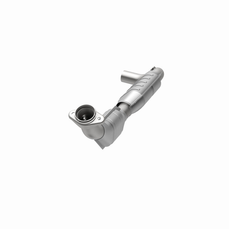 MagnaFlow 93144 hm grade direct-fit catalytic converter, opposite front three-quarter view of the turntable spin