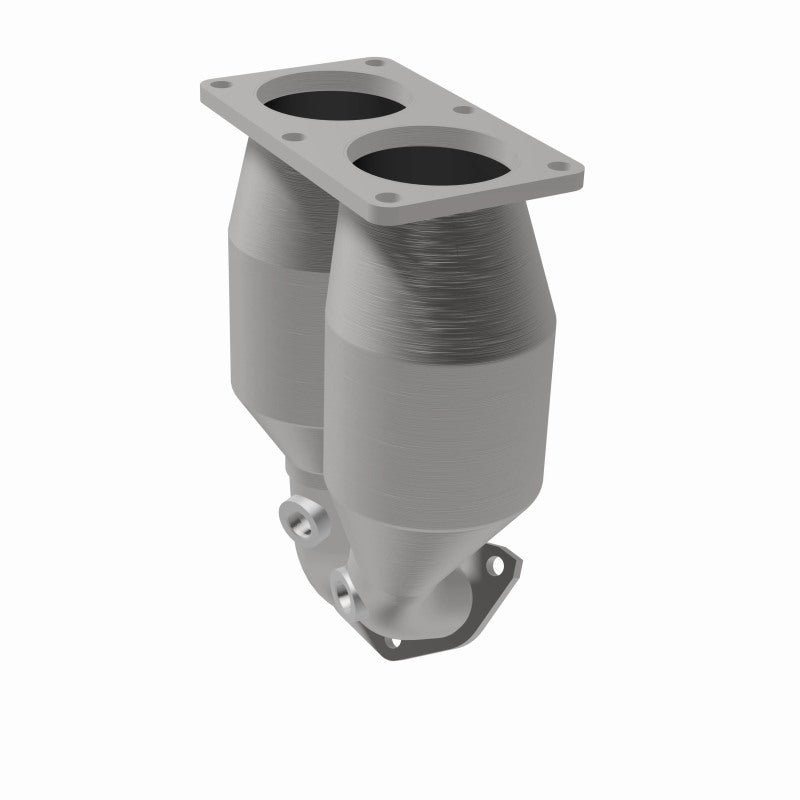 MagnaFlow 23549 hm grade direct-fit catalytic converter, front three-quarter view of the turntable spin