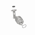 MagnaFlow 21-979 oem grade direct-fit catalytic converter, rear three-quarter view of the turntable spin