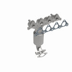 MagnaFlow 49999 oem grade manifold converter, front three-quarter view of the turntable spin