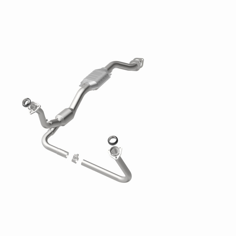 MagnaFlow 23139 hm grade direct-fit catalytic converter, opposite front three-quarter view of the turntable spin