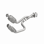 MagnaFlow 49911 oem grade direct-fit catalytic converter, front three-quarter view of the turntable spin