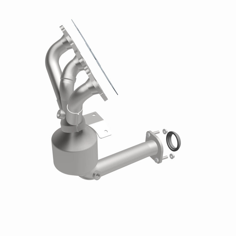MagnaFlow 49266 oem grade manifold converter, front three-quarter view of the turntable spin