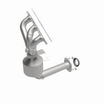 MagnaFlow 49266 oem grade manifold converter, front three-quarter view of the turntable spin