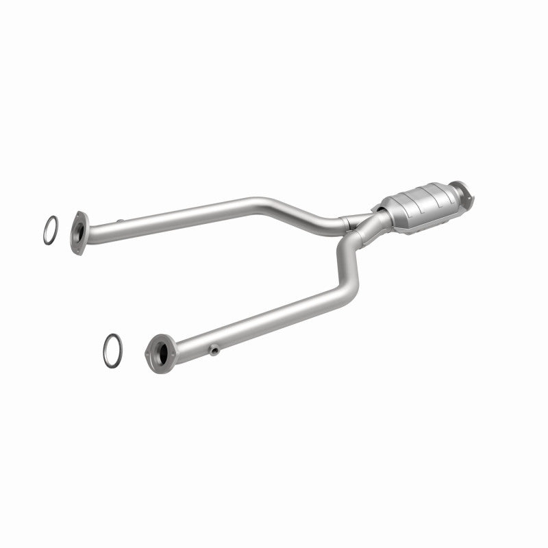 MagnaFlow 49085 oem grade direct-fit catalytic converter, front three-quarter view of the turntable spin