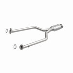 MagnaFlow 49085 oem grade direct-fit catalytic converter, front three-quarter view of the turntable spin