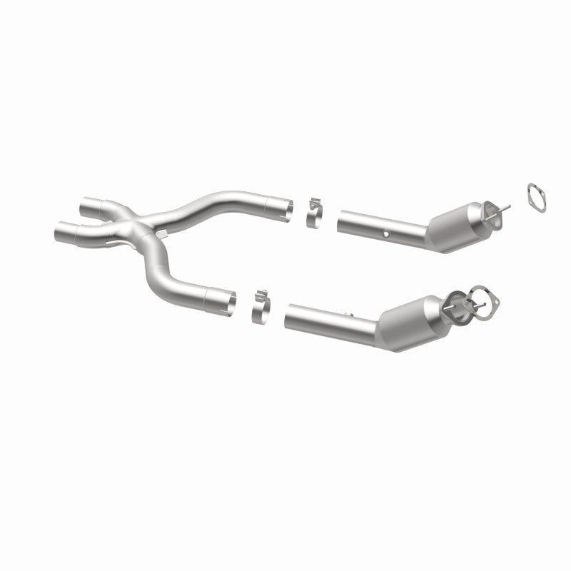 MagnaFlow 5561976 carb direct-fit catalytic converter, opposite rear three-quarter view of the turntable spin