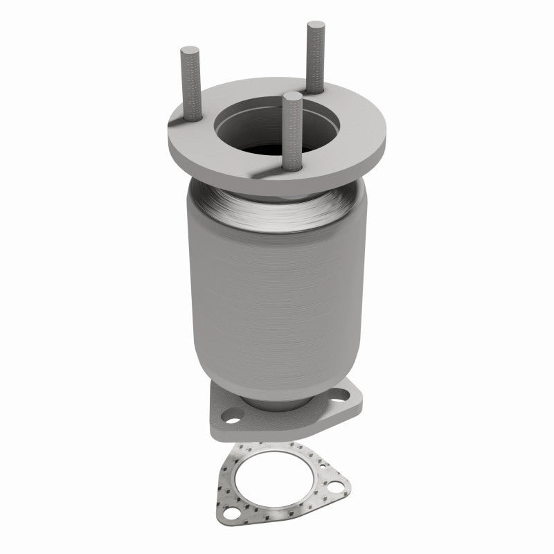 MagnaFlow 50601 epa direct-fit catalytic converter, opposite front three-quarter view of the turntable spin