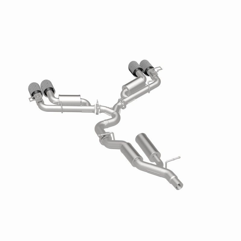 MagnaFlow 19617 neo series cat-back exhaust, rear three-quarter view of the turntable spin