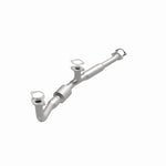 MagnaFlow 444302 carb direct-fit catalytic converter, opposite front three-quarter view of the turntable spin