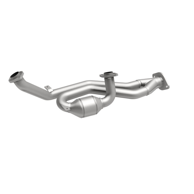 MagnaFlow 444019 carb direct-fit catalytic converter, front three-quarter view of the turntable spin