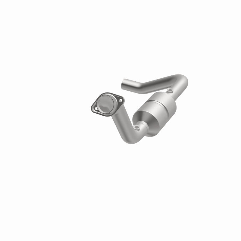 MagnaFlow 49497 oem grade direct-fit catalytic converter, opposite front three-quarter view of the turntable spin