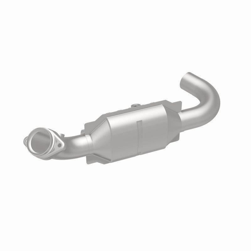 MagnaFlow 49498 oem grade direct-fit catalytic converter, rear three-quarter view of the turntable spin