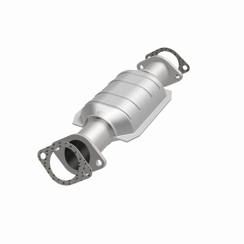 MagnaFlow 93176 hm grade direct-fit catalytic converter, opposite front three-quarter view of the turntable spin