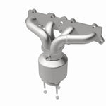 MagnaFlow 452150 carb manifold converter, opposite front three-quarter view of the turntable spin