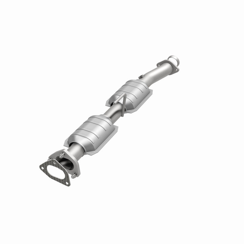 MagnaFlow 23541 hm grade direct-fit catalytic converter, opposite front three-quarter view of the turntable spin