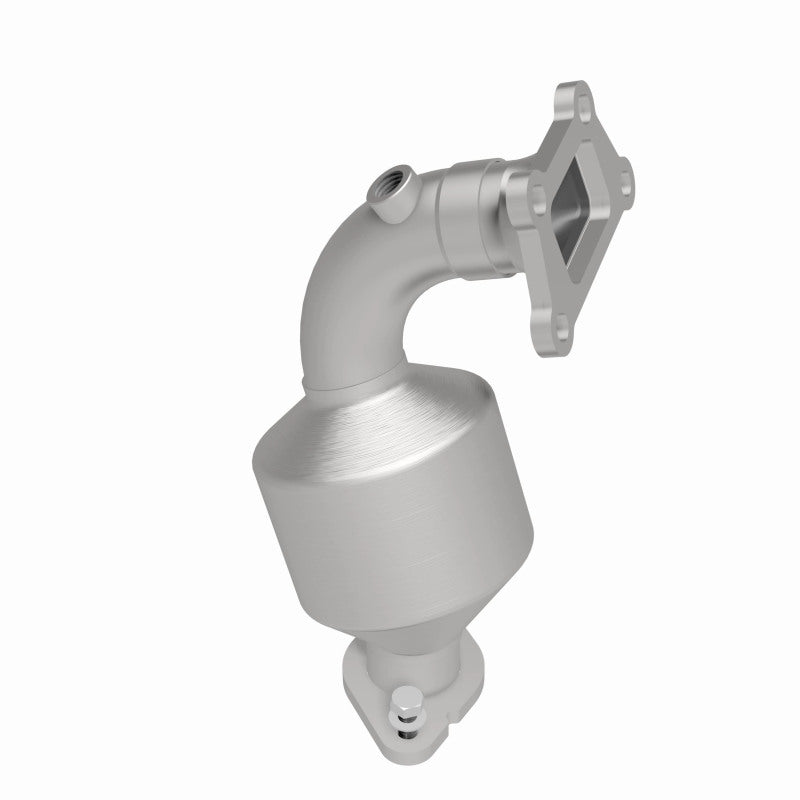 MagnaFlow 551402 carb direct-fit catalytic converter, opposite rear three-quarter view of the turntable spin