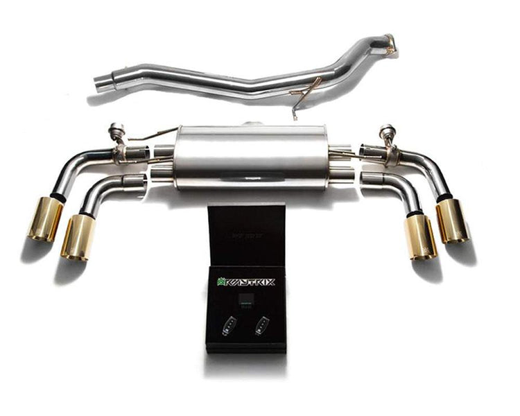 ARMYTRIX Stainless Steel Valvetronic Catback Exhaust System Quad Gold Tips For Audi TT | TTS Quattro MK2 8J 2007-2014