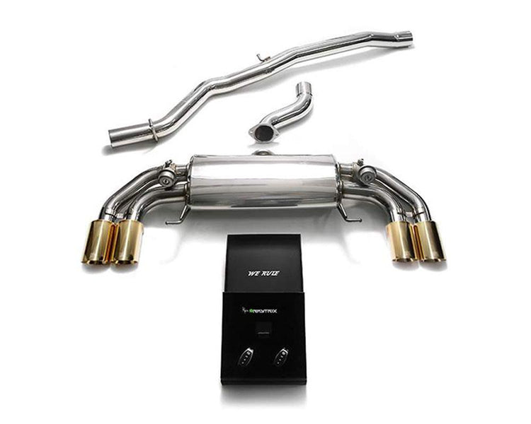 ARMYTRIX Stainless Steel Valvetronic Catback Exhaust System Quad Gold Tips For Audi S1 8X 2.0L Turbo 2015-2021