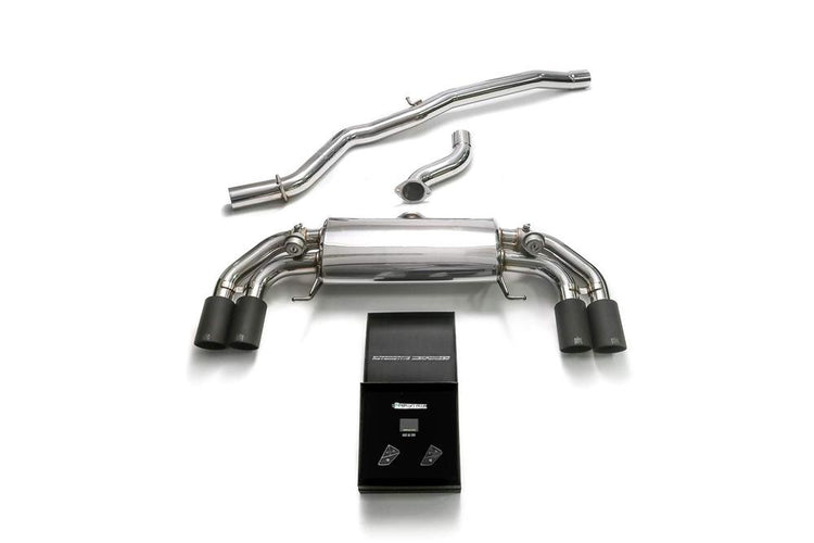 ARMYTRIX Stainless Steel Valvetronic Catback Exhaust System Quad Matte Black Tips For Audi S1 8X 2.0L Turbo 2015-2021