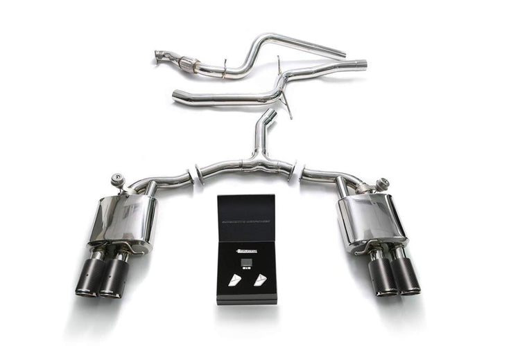 ARMYTRIX Stainless Steel Valvetronic Catback Exhaust System Quad Carbon Tips For Audi A4 Quattro 2.0 TFSI 4WD 2016-2021