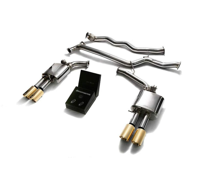 ARMYTRIX Stainless Steel Valvetronic Catback Exhaust System Quad Gold Tips For Audi A4 | A5 B8 2008-2015