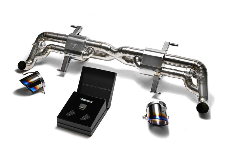 ARMYTRIX Titanium Valvetronic Exhaust System Dual Titanium Blue Tips For Audi R8 V10 5.2L FSI 2014-2015