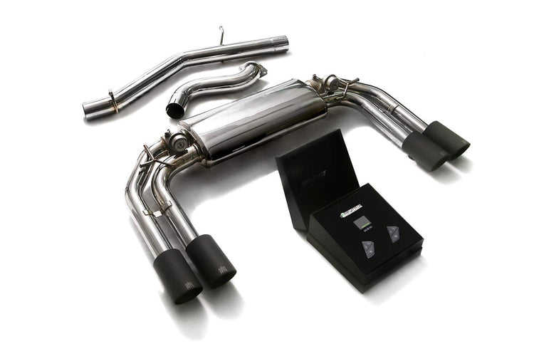 ARMYTRIX Stainless Steel Valvetronic Catback Exhaust System Quad Matte Black Tips For Audi S3 8V Sportback 2013-2021