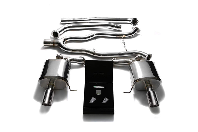 ARMYTRIX Stainless Steel Valvetronic Catback Exhaust System Dual Chrome Silver Tips For BMW 535i F10 RWD 2011-2021