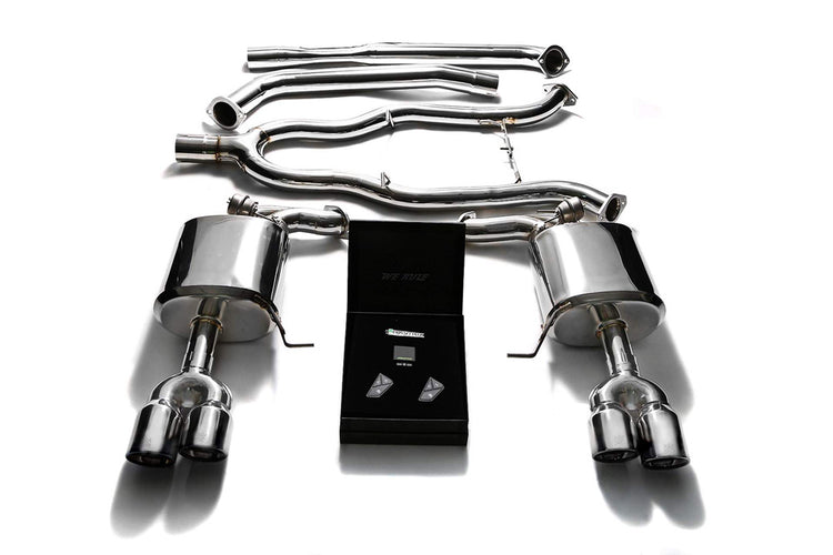 ARMYTRIX Stainless Steel Valvetronic Catback Exhaust System Quad Chrome Silver Tips For BMW 535i F10 RWD 2011-2021
