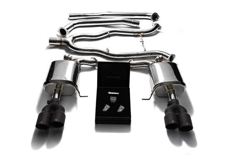 ARMYTRIX Stainless Steel Valvetronic Catback Exhaust System Quad Matte Black Tips For BMW 535i F10 RWD 2011-2021