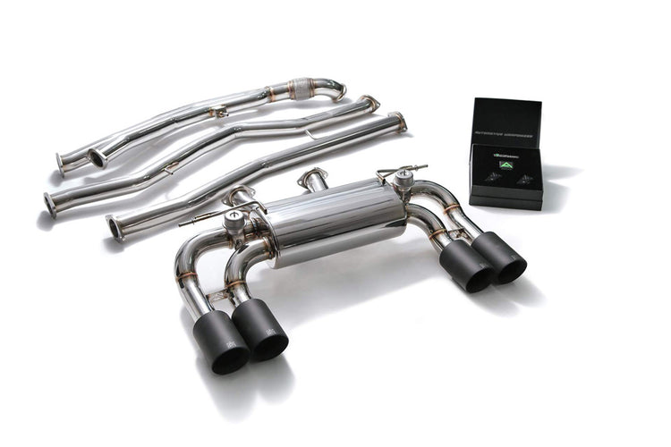 ARMYTRIX Stainless Steel Valvetronic Catback Exhaust System Quad Matte Black Tips For BMW M2 F87 2016-2021