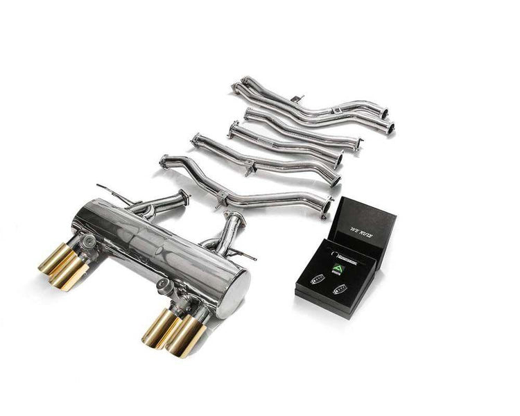 ARMYTRIX Stainless Steel Valvetronic Catback Exhaust System Quad Gold Tips For BMW M3 | M4 F8x 2015-2021