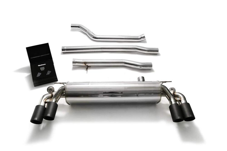 ARMYTRIX Stainless Steel Valvetronic Catback Exhaust System Quad Matte Black Tips For BMW 520i | 530i G3X 2017-2021
