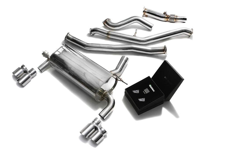 ARMYTRIX Stainless Steel Valvetronic Catback Exhaust System w/Race Downpipe | Quad Chrome Silver Tips For BMW 3-Series | 4-Series F3x 2012-2015