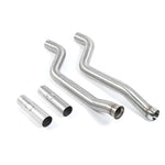 A front view of Milltek Secondary Catalyst Bypass Pipe Mercedes C63 AMG W204 2007-2014 with white background