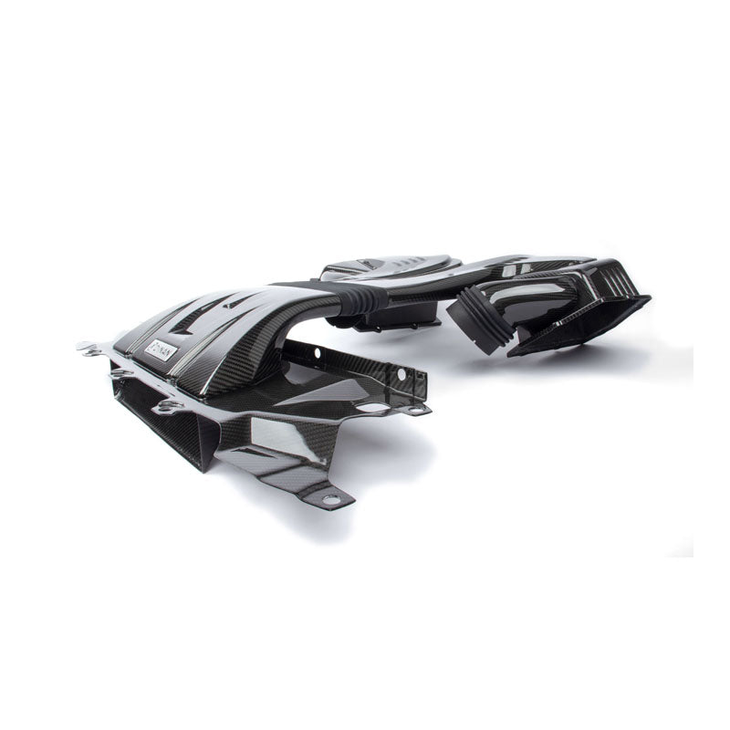 A side close up view of Dinan Cold Air Intake for for BMW with white background